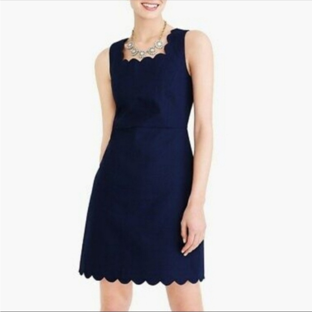 Navy J Crew Scalloped Sheath Dress